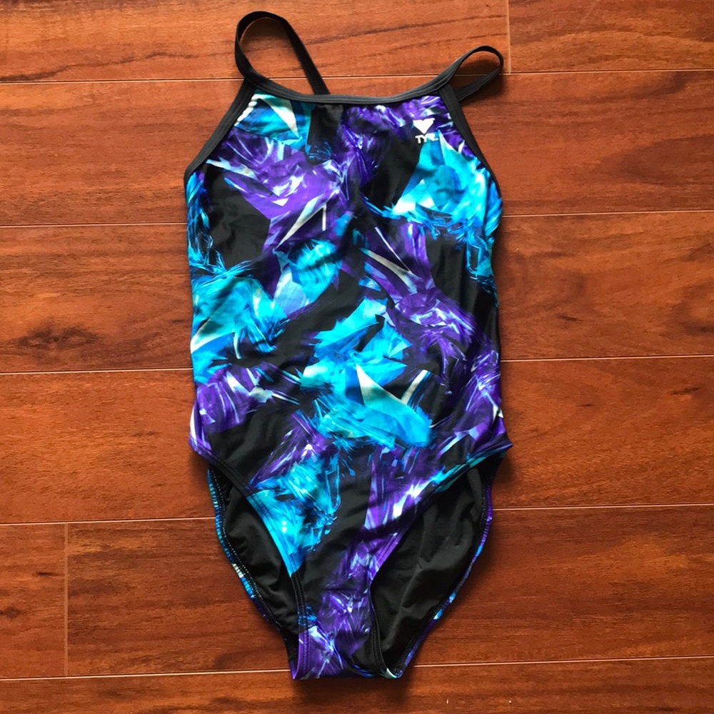 TYR thin strap one-piece. Size 34. Blue and purple